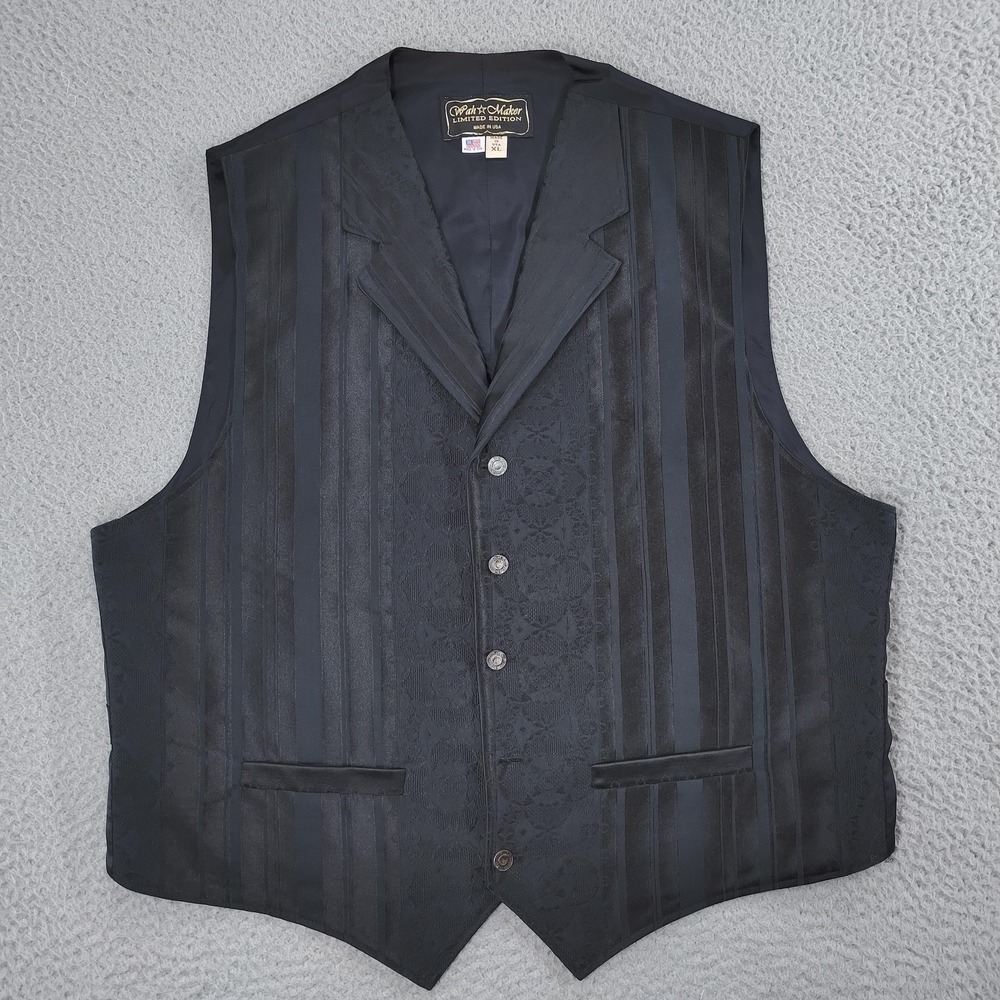 Wah maker Vest Mens XL Black Stripe Western Suit Waistcoat Limited Edition USA